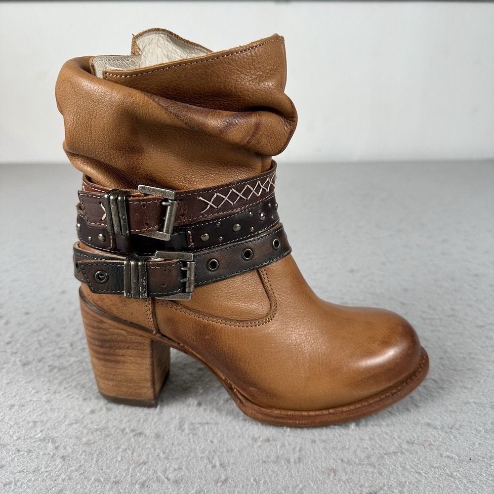 Freebird By Steven Blaine Slouch Ankle Boots Buckle Heel Brown Women's 7 - Picture 2 of 16